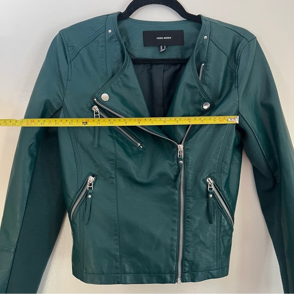 VERO MODA emerald leather jacket size M - Picture 2 of 7